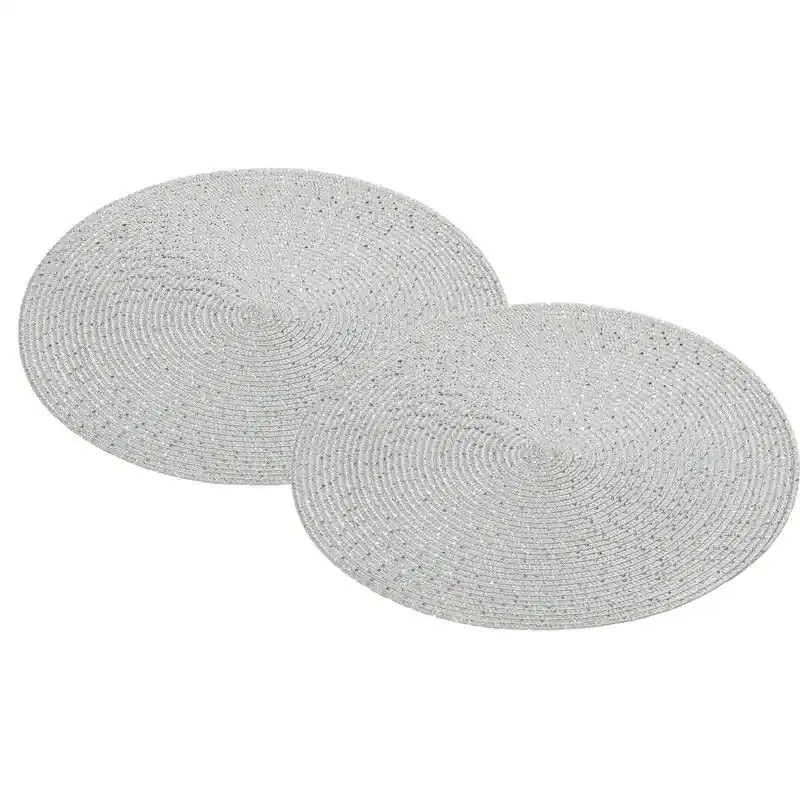 Speciale Aanbieding 4x Ronde placemats/onderleggers zilver met glitter 38 cm - Placemats